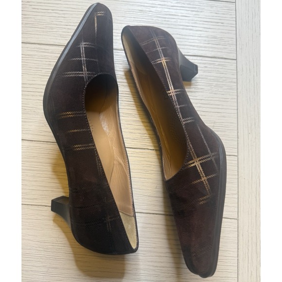 Bettina Made In Italy Brown Tone In Tone Plaid Women's 2" Kitten Heels. EU 38.5 - Picture 1 of 10